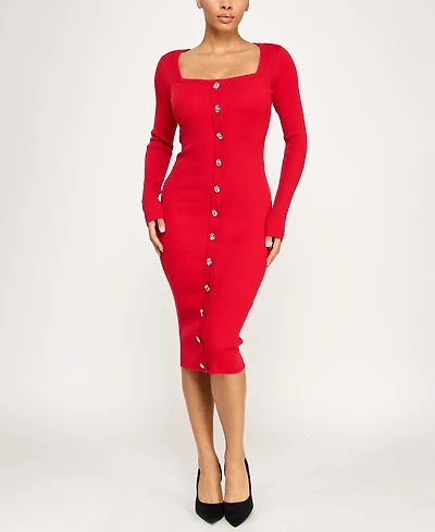 Rosie Harlow Juniors' Front Button Down Midi Sweater Dress
