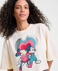 Disney | Macy's Women's Mickey Mouse & Minnie Cropped Short-Sleeve Tee, Exclusive