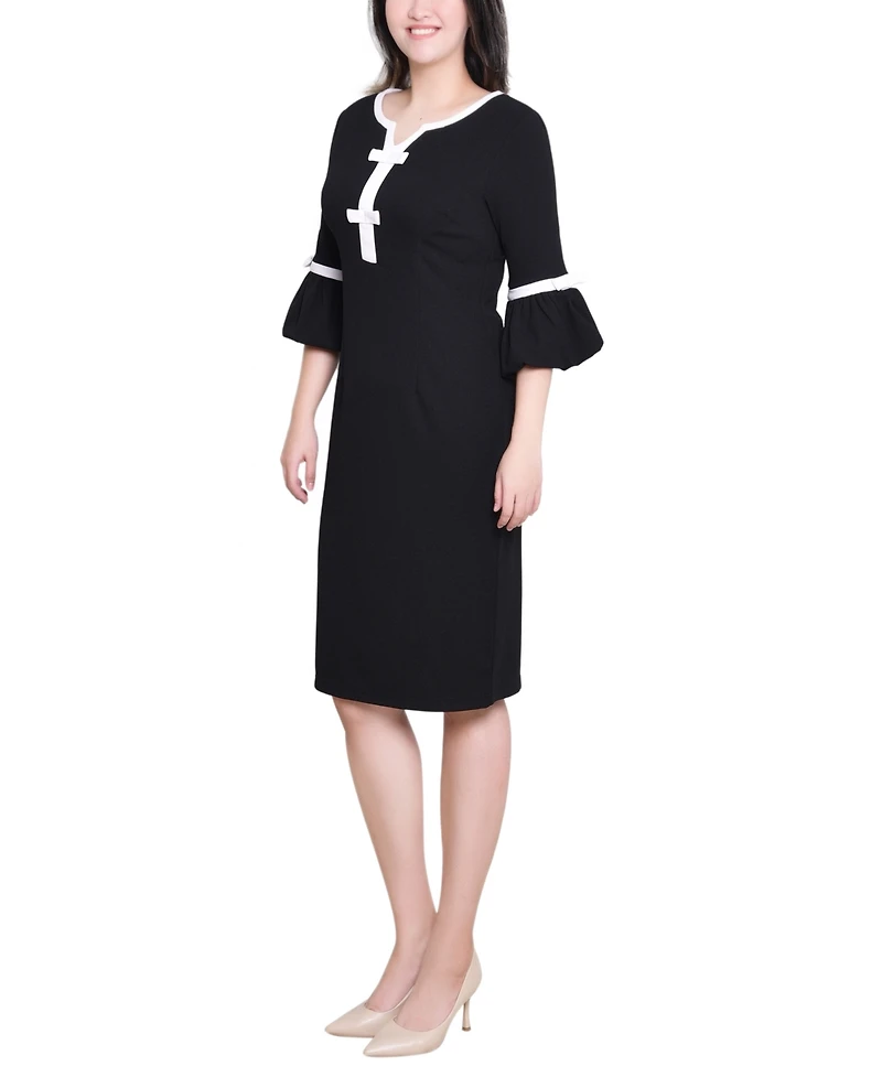 Ny Collection Women's 3/4 Sleeve Contrast Detail Dress