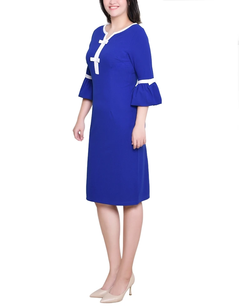 Ny Collection Women's 3/4 Sleeve Contrast Detail Dress