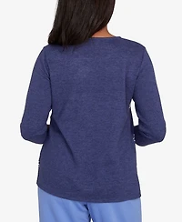 Alfred Dunner Lake Champlain Embroidered Scroll Ruched Sleeve Top