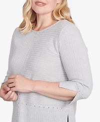 Alfred Dunner Jet Setter Heat Set Embellished Solid Knit Top