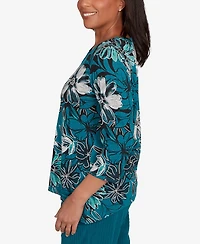 Alfred Dunner Lake Champlain Floral Printed Beaded Neck Top