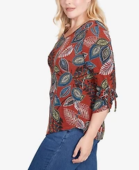 Alfred Dunner Sunset Canyon Batik Leaves Melange Asymmetrical Top