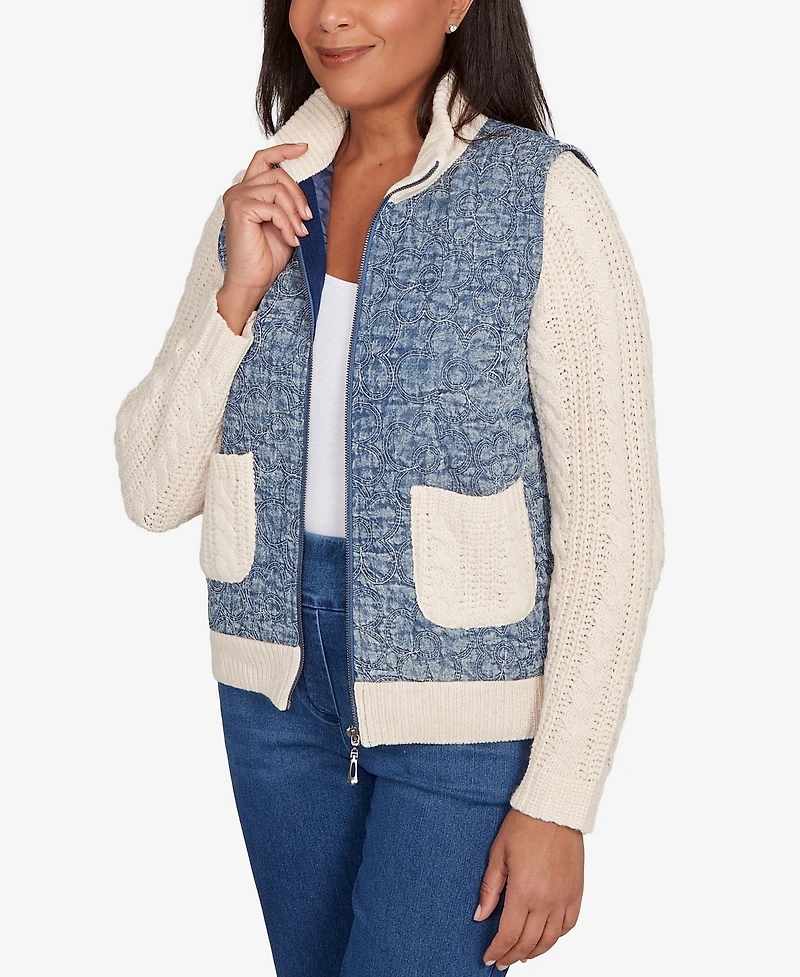 Alfred Dunner Sunset Canyon Sweater Ribbed Quilted Jacket