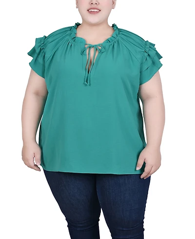 Ny Collection Plus Short Sleeve Ruffled Blouse