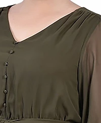 Ny Collection Plus 3/4 Sleeve V-Neck Flounced Dress