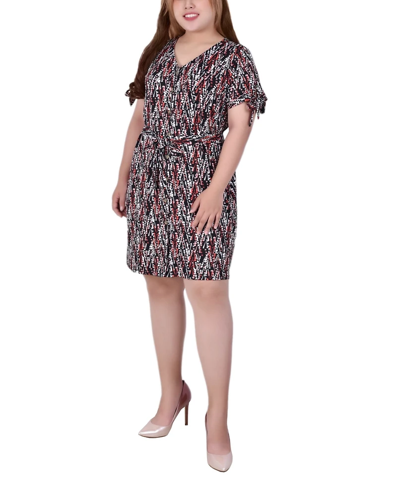 Ny Collection Plus Belted Tie-Sleeve Dress