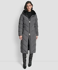 Dkny Women's Hooded Zip Front A-Line Maxi Puffer Coat
