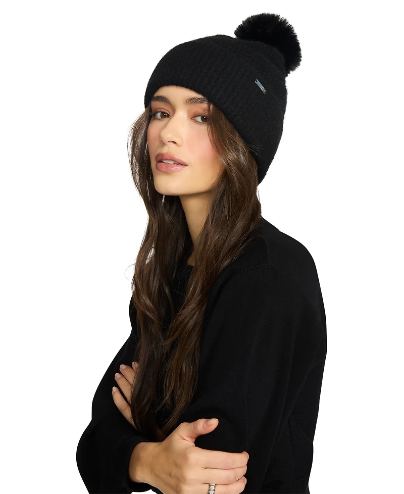 Steve Madden Women's Caught Brushed Fine Rib Knit Beanie