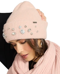 Steve Madden Women's Embellished Beanie and Knit Scarf Holiday Gift Set, 2-Piece