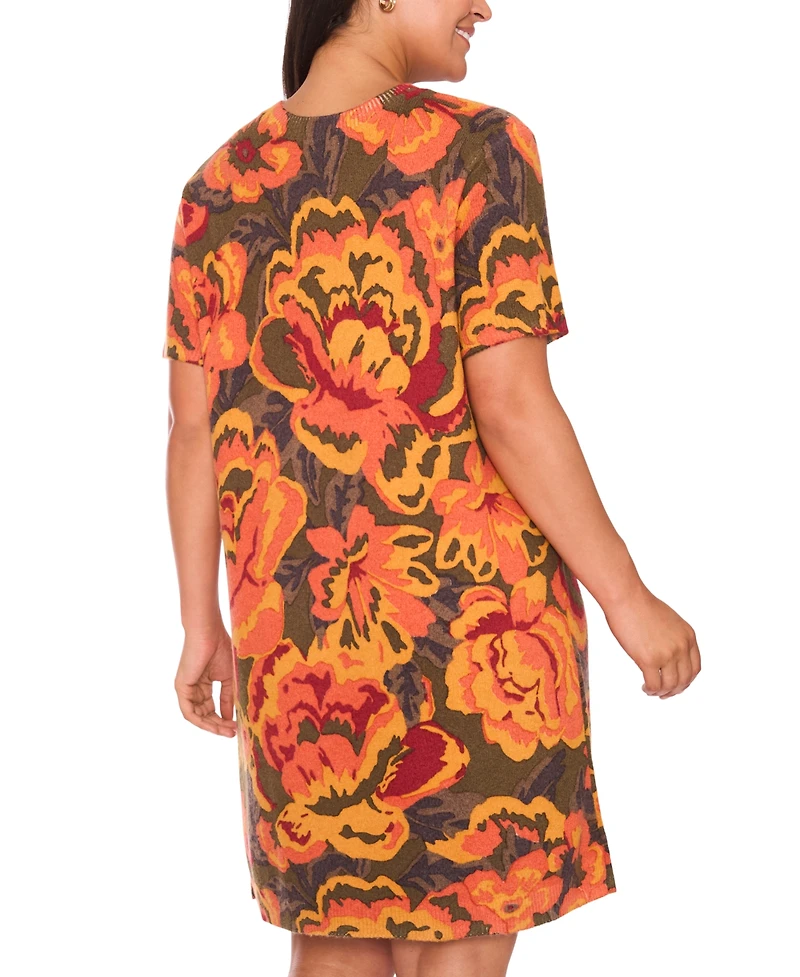 Msk Plus Round Neck Printed Sweater Dress