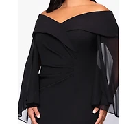 Xscape Plus-Size Long Caped Scuba Dress