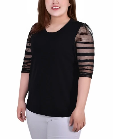Ny Collection Plus 3/4 Shadow Stripe Top