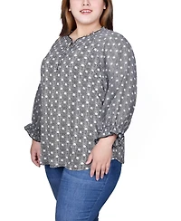 Ny Collection Plus 3/4 Sleeve Ruffle Neck Blouse