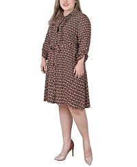 Ny Collection Plus Long Roll Tab Sleeve Dobby Dress