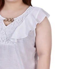 Ny Collection Plus Sleeveless Lace Yoke Blouse