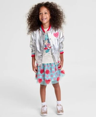 Disney Macys Girls 2t 6x Minnie Mouse Graphic Tee Heart Printed Tulle Skirt Minnie Mouse Daisy Duck Faux Leather Jacket Macys Exclusive