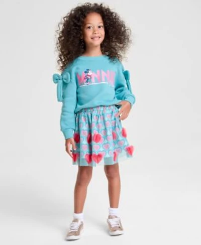 Disney Macys Girls 2t 6x Minnie Mouse Long Sleeve Crewneck Sweater Heart Printed Tulle Skirt Macys Exclusive
