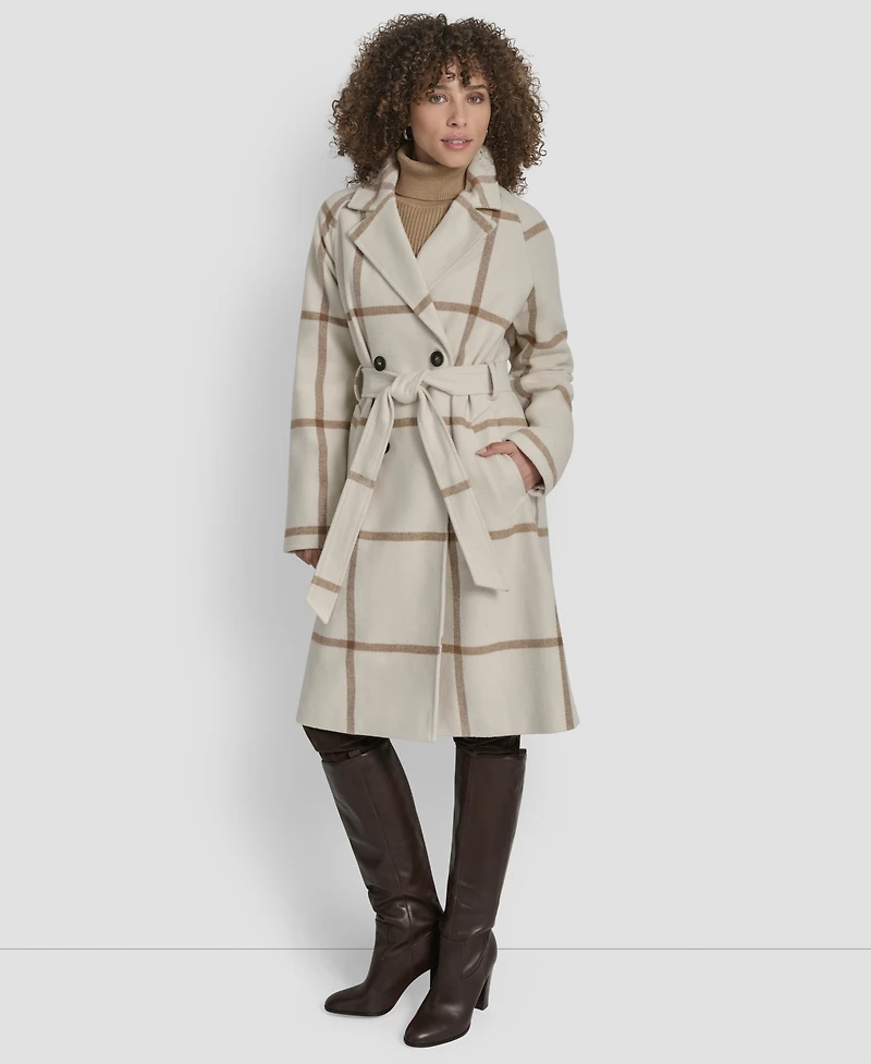 Dkny Petite Belted Notch Collar Coat