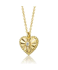 Sterling Silver 14k Gold Plated Cubic Zirconia Textured Heart Pendant Necklace
