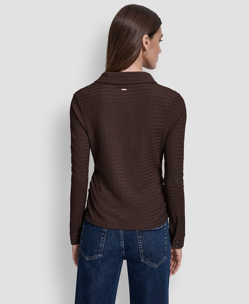 Dkny Jeans Women's Textured Collared Button-Front Top