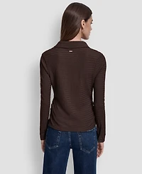 Dkny Jeans Women's Textured Collared Button-Front Top