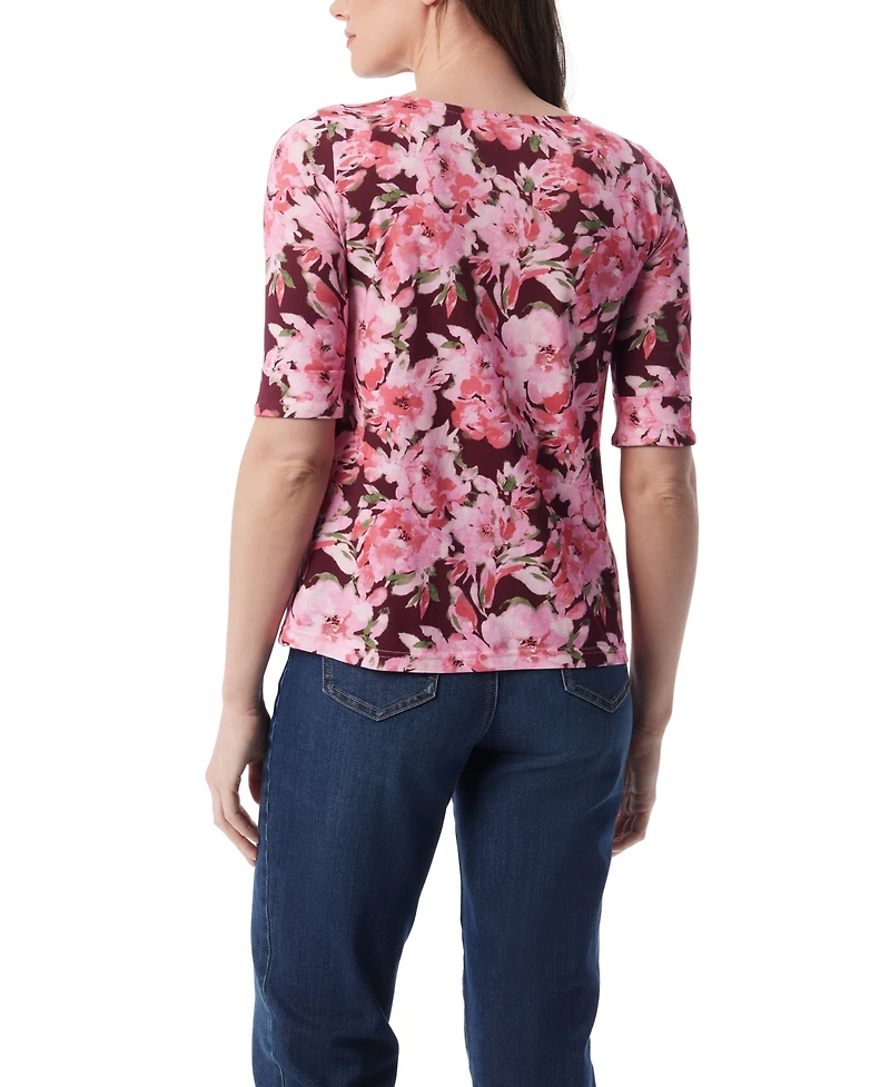 Gloria Vanderbilt Women's Alanis Printed Cuffed-Sleeve T-Shirt