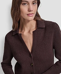 Dkny Jeans Women's Shaker Stitch Detail Cropped Cardigan Sweater