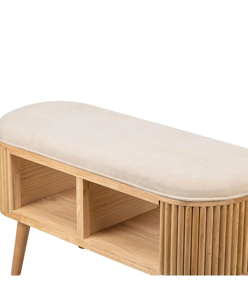 Nordlys - Beige Velvet and Wood Storage Bench Exotic Boho Entry