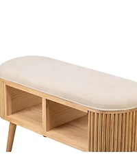 Nordlys - Beige Velvet and Wood Storage Bench Exotic Boho Entry