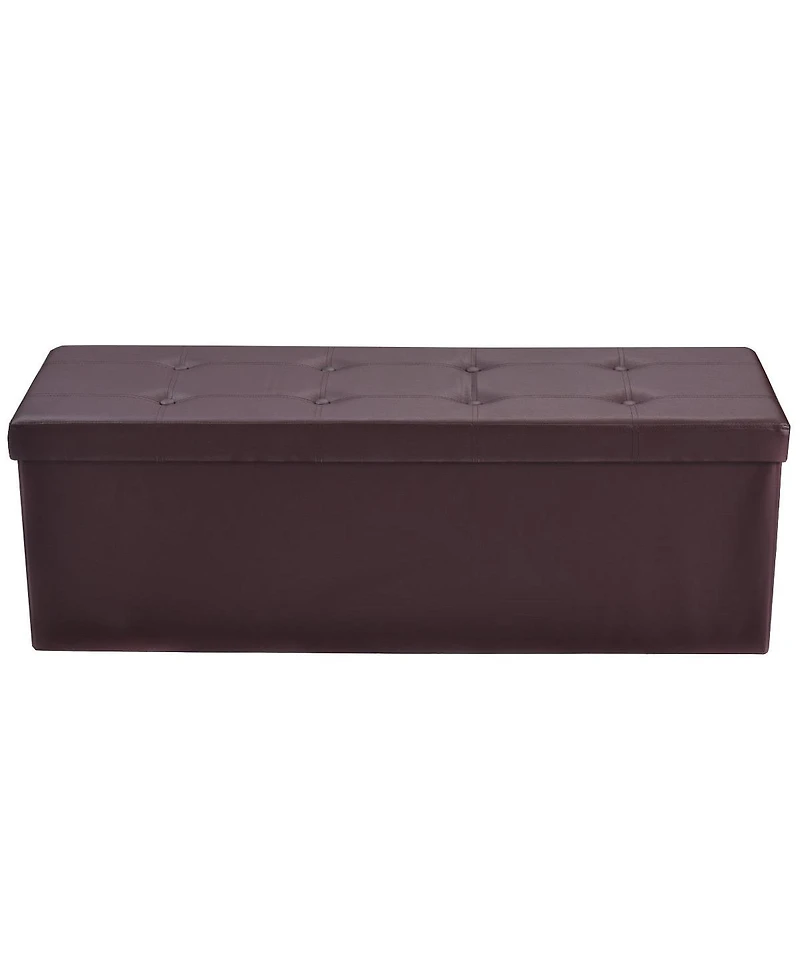 Costway 45''x15''x15'' Large Folding Storage Faux Leather Ottoman Pouffe Box Stool