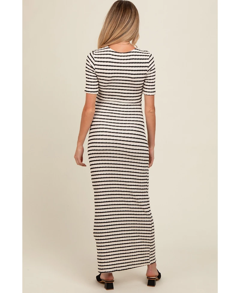 Pinkblush Ivory Black Striped Knit Short Sleeve Maternity Maxi Dress