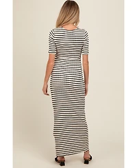 Pinkblush Ivory Black Striped Knit Short Sleeve Maternity Maxi Dress