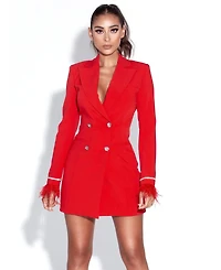 Miss Circle Women Quilla Feather Crystal Sleeve Backless Blazer Dress