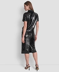 Dkny Women's Sequin Detail Collared Top
