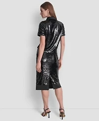 Dkny Womens Sequin Detail Collared Top Sequin Detail Skirt