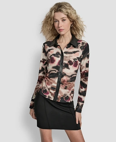 Dkny Women's Long Sleeve Button Front Top