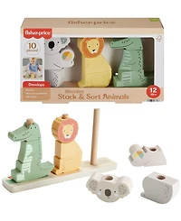 Fisher Price Wooden Stack and Sort Animals Baby and Toddler Toy, 10 Wood Pieces