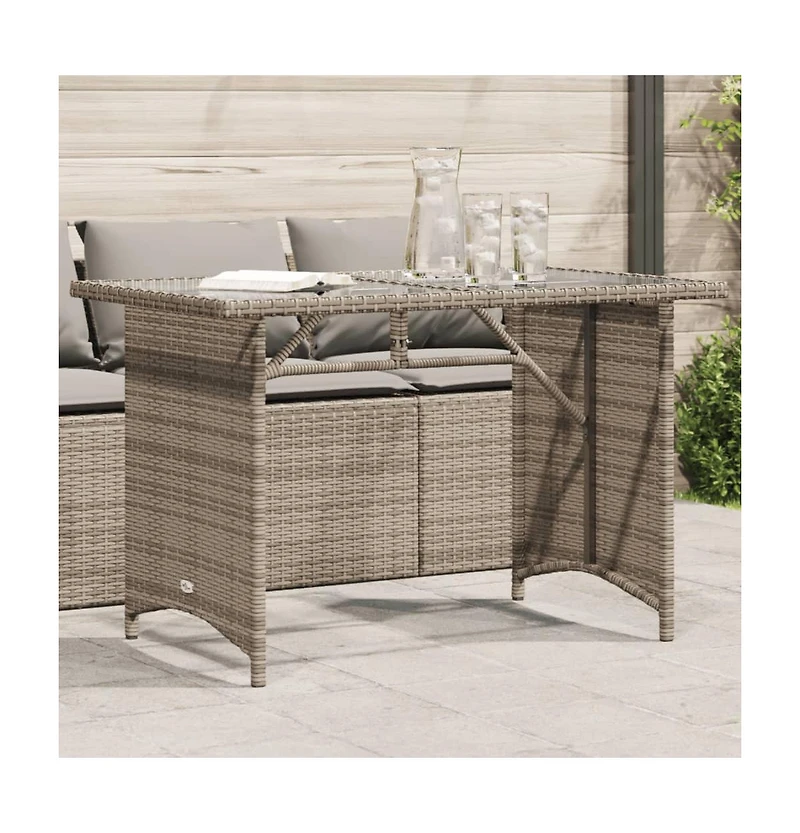vidaXL Garden Table Grey Pe rattan, powder-coated steel, tempered glass