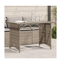 vidaXL Garden Table Grey Pe rattan, powder-coated steel, tempered glass