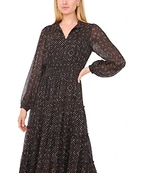 1.state Women's Necktie Smocked Waist Tiered Maxi Dress