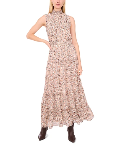 1.state Women's Smocked Neck and Waist Tiered Maxi Dress