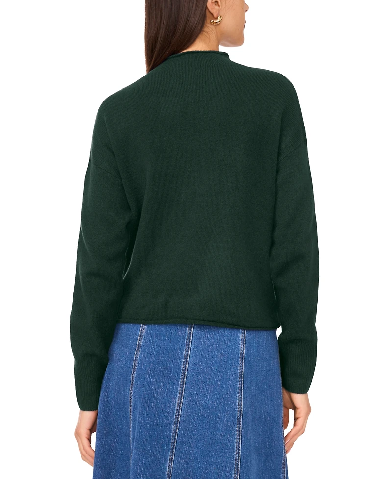 1.state Women's Long Sleeve Mock Neck Rolled Hem Sweater