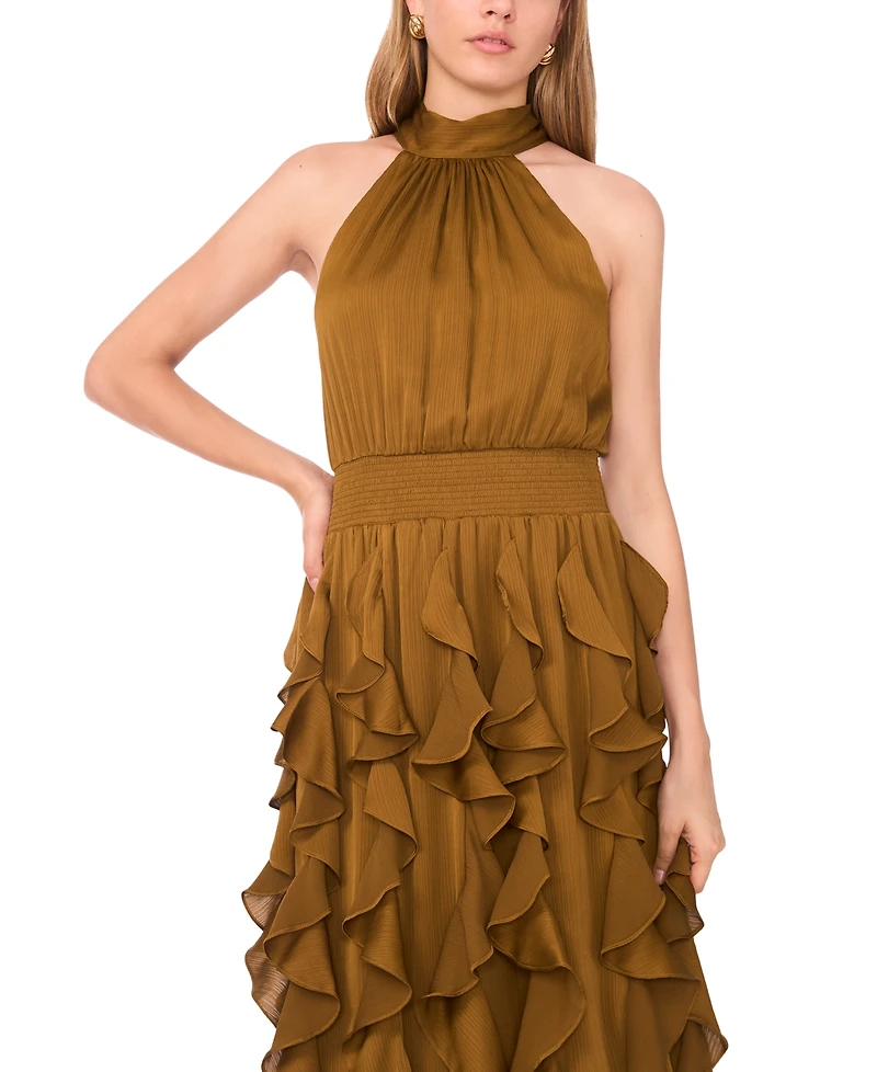 1.state Women's Flounce Cascading Halter Maxi Dress