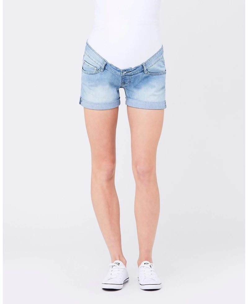 Ripe Maternity Maternity Light Wash Denim Shorts with Over Tummy Waistband