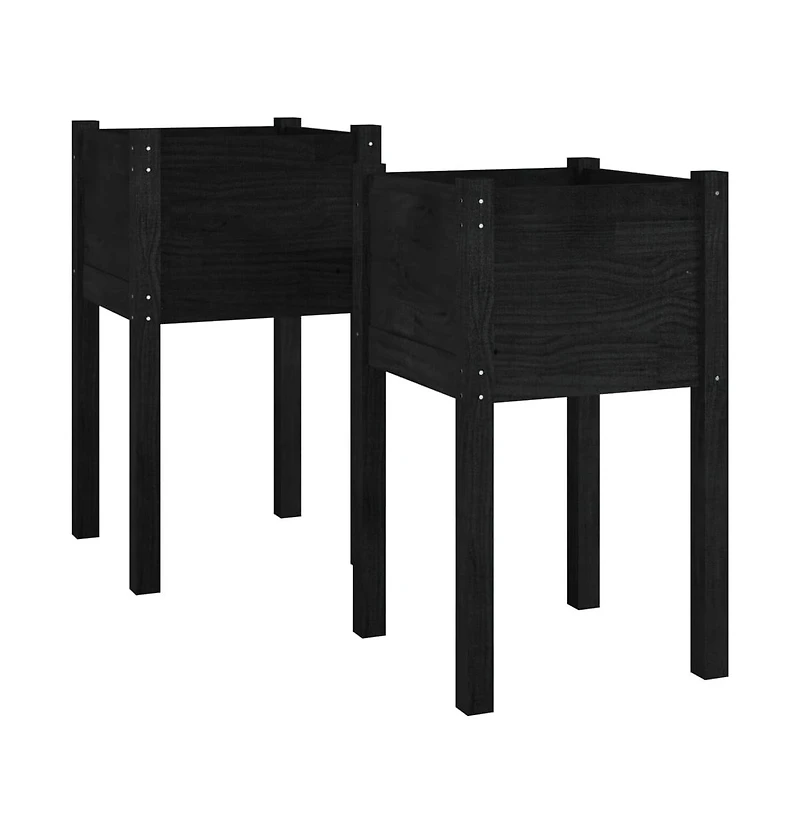 Garden Planter Set of 2 Black Solid pinewood 27.6 in high