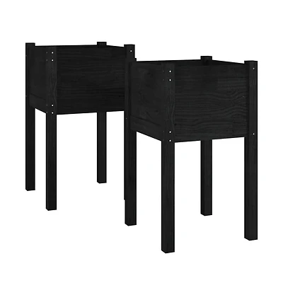 Garden Planter Set of 2 Black Solid pinewood 27.6 in high