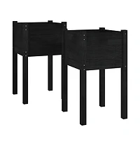 Garden Planter Set of 2 Black Solid pinewood 27.6 in high