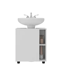 Parade Under Pedestal Sink Cabinet, 1 Door, 5 Open Compartments, Melamine Finish, White